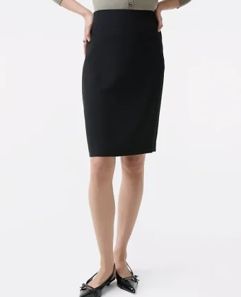 Ann Taylor Petite Skirts|Petite Suits|The Petite Pocket Midi Skirt In Fluid Crepe Black