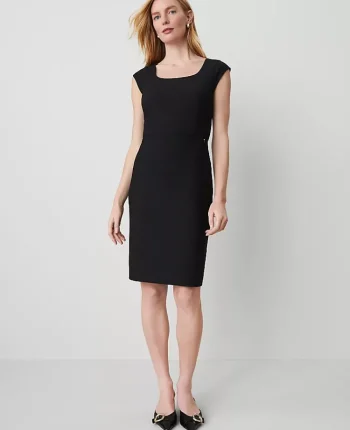 Ann Taylor Petite Suits|Petite Dresses|The Petite Scoop Neck Dress In Bi-Stretch Black