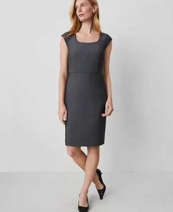 Ann Taylor Petite Dresses|Petite Suits|The Petite Scoop Neck Dress In Bi-Stretch Dark Grey