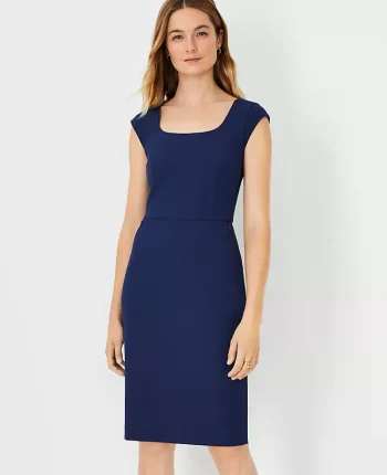 Ann Taylor Petite Dresses|Petite Suits|The Petite Scoop Neck Zip Pocket Dress In Bi-Stretch Pure Sapphire
