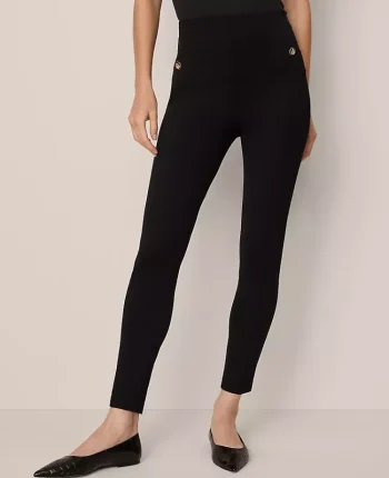 Ann Taylor Petite Pants|The Petite Seamed Button Legging In Ponte Black