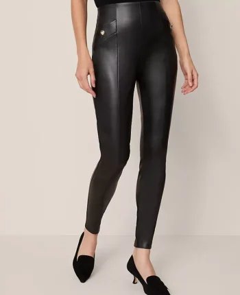 Ann Taylor Pants|Petite Pants|The Petite Seamed Button Legging In Faux Leather Black