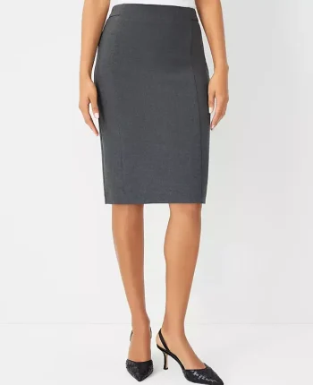 Ann Taylor Petite Skirts|Petite Suits|The Petite Seamed Pencil Skirt In Seasonless Stretch - Curvy Fit Modern Charcoal
