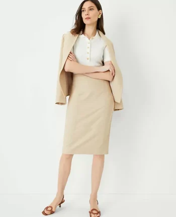 Ann Taylor Petite Skirts|Petite Suits|The Petite Seamed Pencil Skirt In Bi-Stretch Toasted Oat