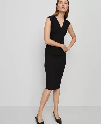 Ann Taylor Petite Dresses|Petite Suits|The Petite Seamed V-Neck Sheath Dress In Bi-Stretch Black
