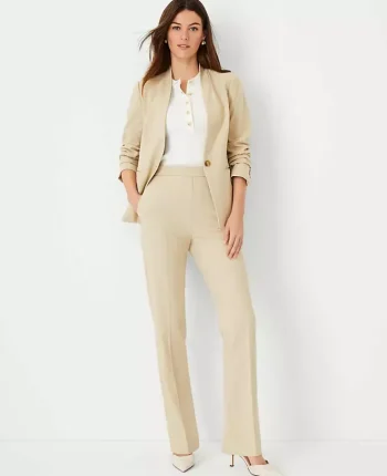 Ann Taylor Petite Pants|Petite Suits|The Petite Side Zip Straight Pant In Bi-Stretch Toasted Oat