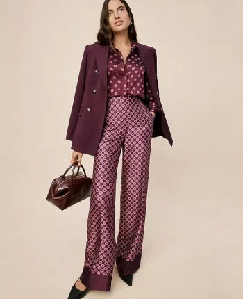 Ann Taylor Pants|Petite Pants|The Petite Wide Leg Pant In Satin Geo Print Poised Plum