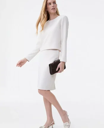 Ann Taylor Skirts|Suits|The Pocket Midi Skirt In Fluid Crepe Ivory Whisper