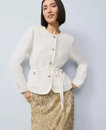 Ann Taylor Jackets And Blazers|Tweed Belted Jacket Winter White