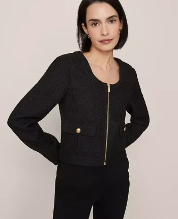 Ann Taylor Jackets And Blazers|Tweed Cropped Jacket Black