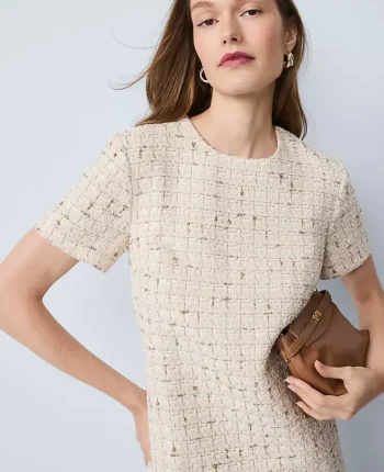 Ann Taylor Dresses|Tweed Shift Dress Gold Twist