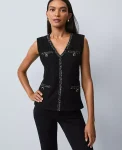Ann Taylor Tops And Blouses|Tweed Trim Sleeveless Top Black