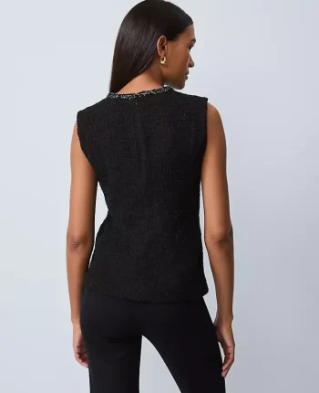Ann Taylor Tops And Blouses|Tweed Trim Sleeveless Top Black