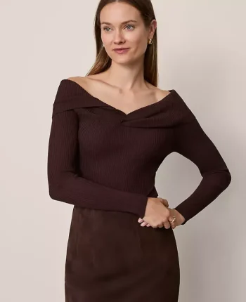 Ann Taylor Sweaters|All Sweaters|Twisted Off-The-Shoulder Sweater Pure Chocolate
