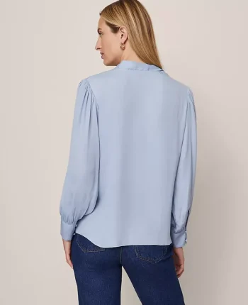 Ann Taylor Tops And Blouses|V-Neck Popover Placid Blue