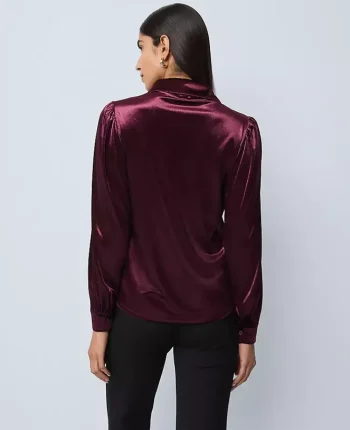 Ann Taylor Tops And Blouses|Velvet Button Down Shirt Poised Plum