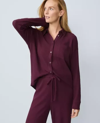 Ann Taylor Sweaters|All Sweaters|Waffle Button Down Lounge Top Poised Plum