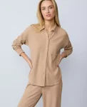 Ann Taylor Sweaters|All Sweaters|Waffle Button Down Lounge Top Warm Sand Heather