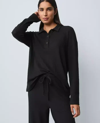 Ann Taylor Sweaters|All Sweaters|Waffle Henley Lounge Top Black