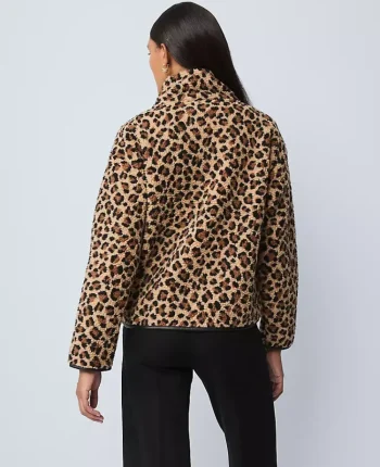 Ann Taylor Tops And Blouses|Weekend Tops|Weekend Collection Animal Print Sherpa Pullover Cafe Au Lait