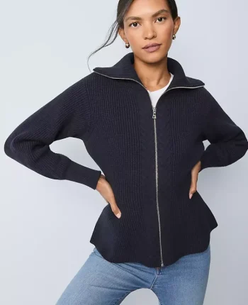 Ann Taylor Sweaters|All Sweaters|Weekend Collection Cable Sweater Jacket Night Sky