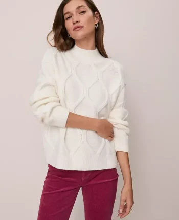 Ann Taylor Sweaters|All Sweaters|Weekend Collection Cable Sweater Winter White