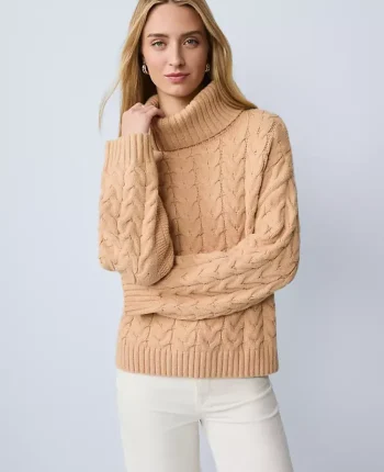 Ann Taylor Sweaters|All Sweaters|Weekend Collection Cable Turtleneck Sweater Cafe Au Lait