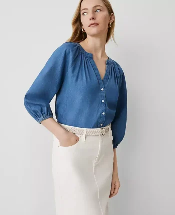 Ann Taylor Tops And Blouses|Weekend Collection Chambray Raglan Popover Light Blue Chambray