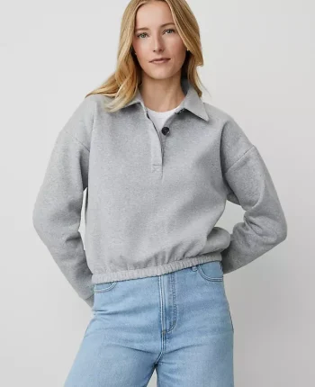 Ann Taylor Tops And Blouses|Weekend Collection Collared Sweatshirt Grey Cloud Heather