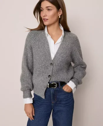 Ann Taylor Sweaters|All Sweaters|Weekend Collection Cozy Ribbed Cardigan Medium Heather Grey
