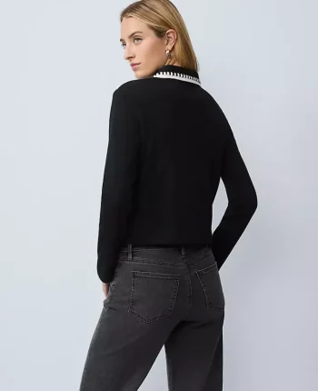 Ann Taylor Tops And Blouses|Weekend Tops|Weekend Collection Crochet Trim Knit Jacket Black