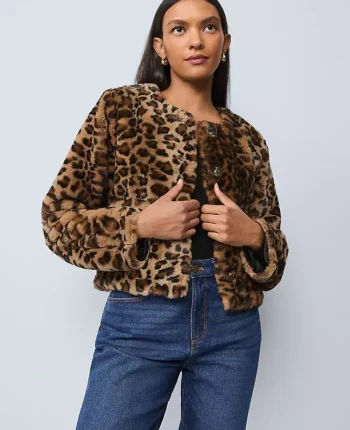 Ann Taylor Jackets And Blazers|Weekend Jackets|Weekend Collection Faux Fur Animal Print Jacket Textured Leopard