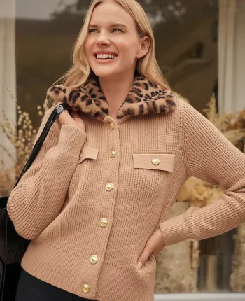 Ann Taylor Sweaters|All Sweaters|Weekend Collection Faux Fur Trim Ribbed Jacket Cafe Au Lait