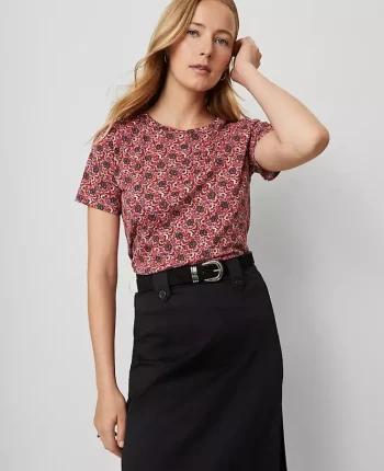 Ann Taylor Tops And Blouses|Weekend Collection Floral Crew Neck Tee French Pink Clay