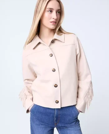 Ann Taylor Jackets And Blazers|Weekend Jackets|Weekend Collection Fringe Bomber Jacket Pale Sandalwood