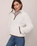 Ann Taylor Tops And Blouses|Weekend Tops|Weekend Collection Half-Zip Sherpa Pullover Winter White