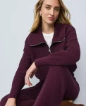 Ann Taylor Pullover Sweaters|Weekend Sweaters|Weekend Collection Half-Zip Waffle Sweater Poised Plum