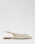 Ann Taylor Weekend Shoes|Weekend Shoes|Weekend Collection Hardware Embellished Leather Slingback Flat Cream Beige