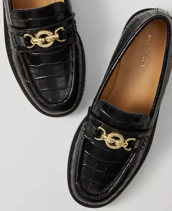 Ann Taylor Weekend Shoes|Weekend Shoes|Weekend Collection Horsebit Croco Loafers Black