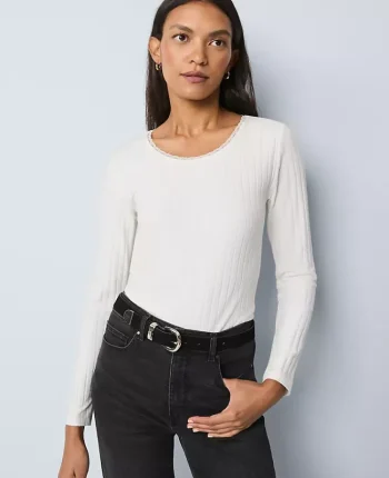 Ann Taylor Tops And Blouses|Weekend Tops|Weekend Collection Lace Trim Pointelle Top Winter White