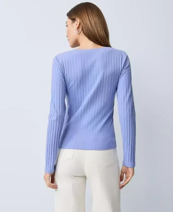 Ann Taylor Tops And Blouses|Weekend Tops|Weekend Collection Lace Trim Pointelle Top Peaceful Periwinkle