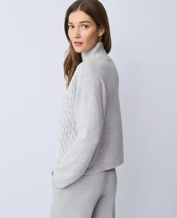 Ann Taylor Pullover Sweaters|Weekend Sweaters|Weekend Collection Mixed Cable Sweater Medium Light Heather Grey