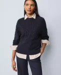 Ann Taylor Sweaters|All Sweaters|Weekend Collection Mixed Stitch Sweater Night Sky