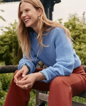 Ann Taylor Sweaters|All Sweaters|Weekend Collection Open Stitch Scalloped Sweater Songbird Blue