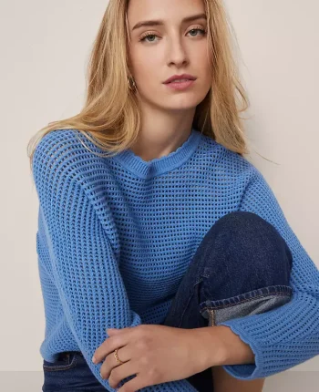 Ann Taylor Sweaters|All Sweaters|Weekend Collection Open Stitch Scalloped Sweater Songbird Blue