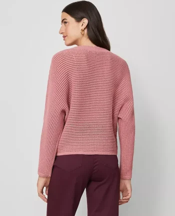 Ann Taylor Sweaters|All Sweaters|Weekend Collection Open Stitch Scalloped Sweater French Pink Clay