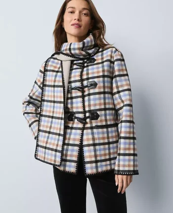 Ann Taylor Jackets And Blazers|Weekend Jackets|Weekend Collection Plaid Scarf Coat Peaceful Periwinkle