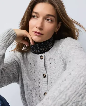 Ann Taylor Sweaters|All Sweaters|Weekend Collection Pointelle Cardigan Medium Light Heather Grey