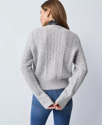 Ann Taylor Sweaters|All Sweaters|Weekend Collection Pointelle Cardigan Medium Light Heather Grey