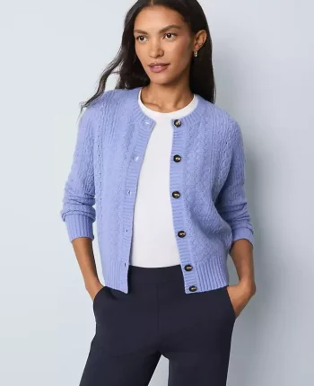 Ann Taylor Sweaters|All Sweaters|Weekend Collection Pointelle Cardigan Peaceful Periwinkle